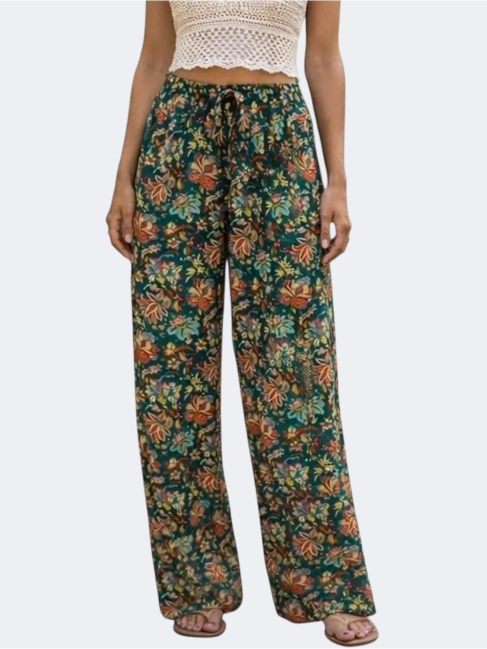 Sundance Teal Floral Cinched Ankle Harem Riya Pull On Pants L Boho Baggy Madora - Picture 8 of 8